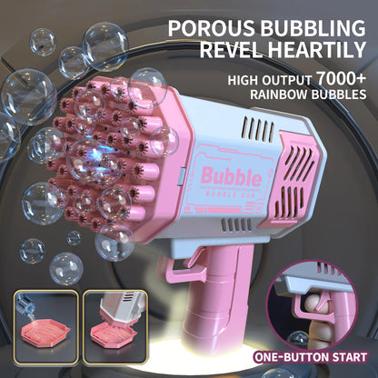 One Pack Of Children's 40 Holes Launcher Handheld Portable Electric Automatic Bubble Gun LED Light For Boys And Girls