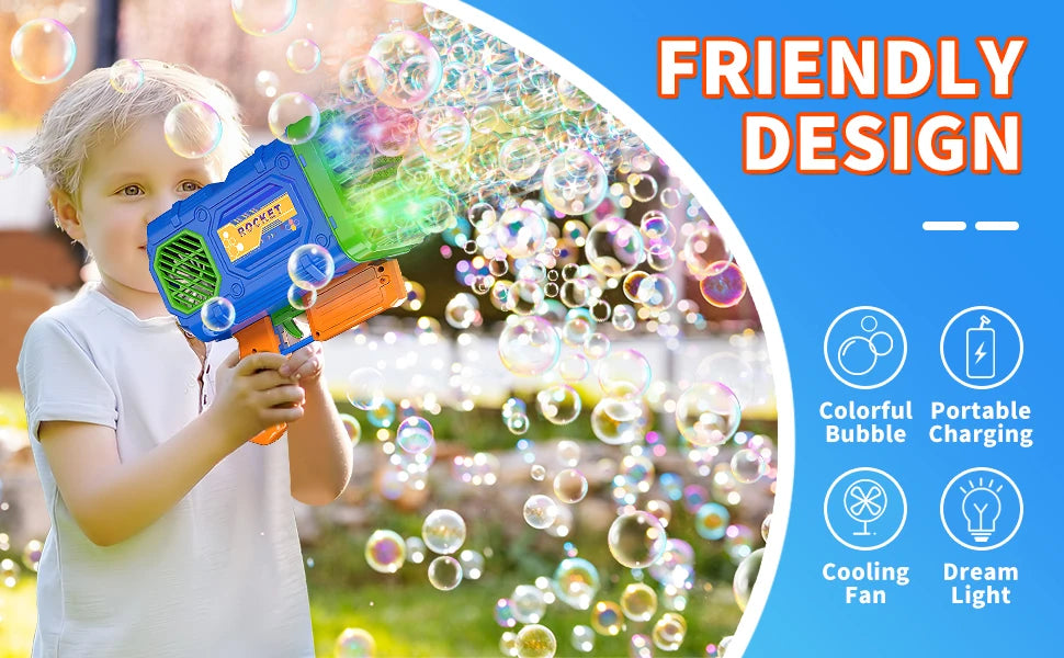 86 Holes Rocket Bubble Gun Toys Kids Electric Launcher Handheld Portable Toys  Automatic Bubble Gun Outdoor Toys Children Gifts
